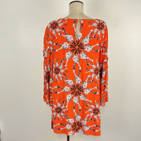 Crown & Ivy Rich Orange Giraffe Print Bohemian Shift Dress Size 12 - Picture 3 of 8